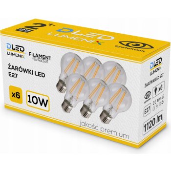 DLED LED žárovka Filament E27 10W bílá teplá 6 ks