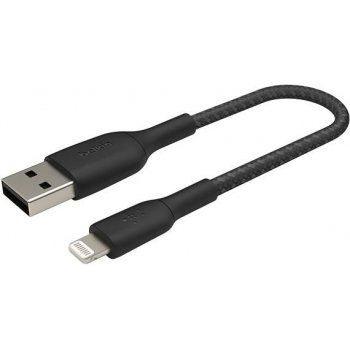 Belkin kabel oplétaný USB-A - Lightning 15cm, čern CAA002bt0MBK