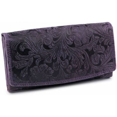 Dámská peněženka kožená růže ornamenty 9,5x18 cm 3 fialová tmavá