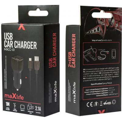 Maxlife MXCC-01 autonabíječka 2.1A USB-C OEM0400066 černá – Zboží Mobilmania
