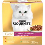 Gourmet Gold multipack rybí a masový výběr hovězí kuře králík mořské ryby kachna krůta ve šťávě 8 x 85 g – Zbozi.Blesk.cz