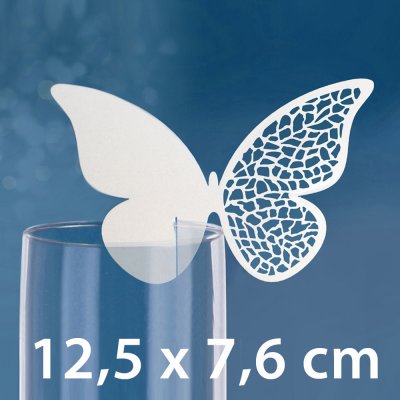 Svatební jmenovka Motýlek - 12,5 x 8,5 cm - bílá / zlatá – Zboží Dáma