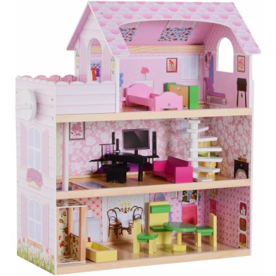 HOMCOM Domeček pro panenky Barbie Dream Villa 3 patra D60 x Š30 x V71,5 cm