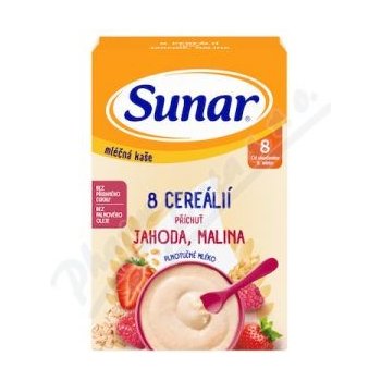 Sunar mléčná kaše s 8 cereáliemi, jahoda, malina 210 g