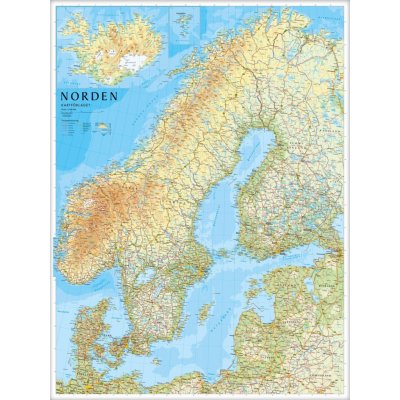 Nordeca Skandinávie a Island - nástěnná mapa 75x100 cm Varianta: bez rámu v tubusu, Provedení: laminovaná mapa v lištách – Sleviste.cz