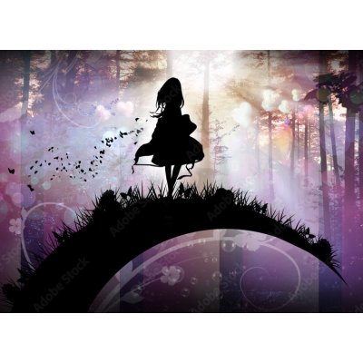 WEBLUX 141904657 Fototapeta plátno Evening in the magical Forest cartoon character in the real world silhouette art photo manipulation rozměry 240 x 174 cm – Hledejceny.cz