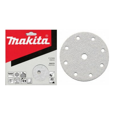 Makita P-37910 / Brusný papír na dřevo | kov | kámen / Zrnitost 240 / Průměr 150 mm / 9 otvorů / 10 ks (P-37910)
