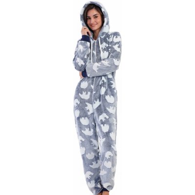 Hřejivý extra huňatý funkční overal dámský s ledními medvědy 1Z1696 modrý – Zboží Dáma