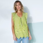 Madeirová halenka s výstřihem do V a bez rukávů anýzová – Zboží Dáma