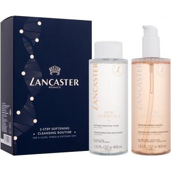 Lancaster Skin Essentials Refreshing Express Cleanser čisticí pleťová voda na obličej a oči 400 ml + Skin Essentials Softening Perfecting Toner zjemňující tonikum bez alkoholu 400 ml dárková sada