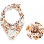 Biante bavlněný šátek Sandra SA-458 hnědé květy magnolie s motýlky na bílém – Zboží Dáma