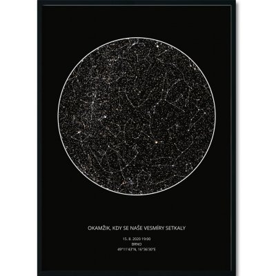 Jen tak z lásky Hvězdná mapa životního okamžiku - Váš originální dárek s hloubkou Rozměr plakátu: 30 × 40 cm (tištěný plakát), Barva pozadí: Černá, Volba rámu: Černý dřevěný rám – Hledejceny.cz
