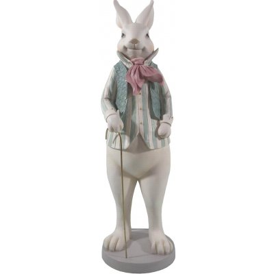 Bílá dekorace socha králík ve vestičce s hůlkou 17*15*53 cm – Hledejceny.cz