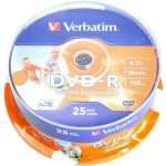 Verbatim DVD-R 4,7GB 16x, AZO, printable, cakebox, 25ks (43538) – Zboží Živě
