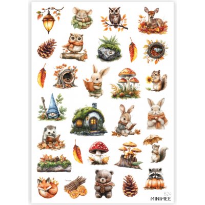 MINIMEE Papírové samolepky v aršíku A5 Podzimní lesňátka – Sleviste.cz