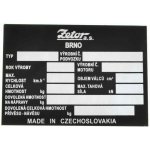 Výrobní štítek traktoru Zetor Czechoslovakia - český popis 975795, 975791 | Zboží Auto