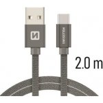 Swissten 71521302 USB 2.0 typ A na C, USB 2.0, zástrčka A - zástrčka C, opletený, 2m, šedý – Zboží Mobilmania