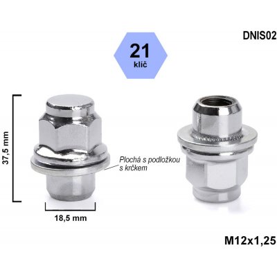 Kolová matice M12x1,25 zavřená s plochou podložkou, klíč 21, DNIS02, výška 37,5 mm | Zboží Auto