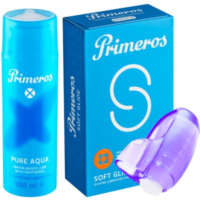 Primeros Primeros lubrikant Pure Aqua kondomy Soft Glide a vibrační náprstek jako dárek zdarma – Zboží Mobilmania