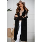Fashionweek Dlouhý cardigan pletený kabát se vzorovanými rukávy a kapuci ALEXISII Černá – Zboží Mobilmania