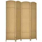 HOMCOM 4dílná pokojová Paraván 160 x 170 cm z přírodního bambusu – Zboží Dáma
