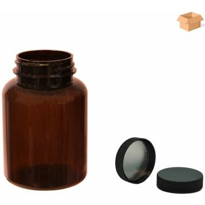 Pilulka Plastová lahvička hnědá s černým uzávěrem s ALU vložkou 200 ml 225 ks – Sleviste.cz