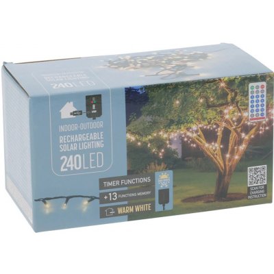 Koopman Solární LED světelný řetěz 240 LED teplá bílá, černý kabel, 11 m – Hledejceny.cz
