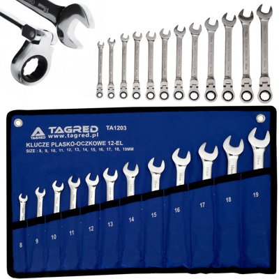 Tagred Ráčnové očkoploché klíče 12 ks s kloubem 8-19 mm TA1203 – Zboží Dáma