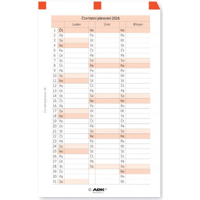 Formulář Čtvrtletní plánování A5 2026 2 listy – Zboží Dáma