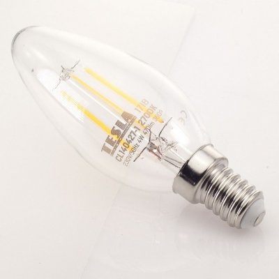 Tesla LED žárovka FILAMENT RETRO svíčka E14, 4W, 230V, 470lm, 15 000h, 2700K teplá bílá, 360stčirá – Zbozi.Blesk.cz