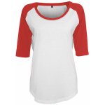 Build Your Brand Volné tričko s prodlouženým střihem a 3/4 rukávy bílá červená