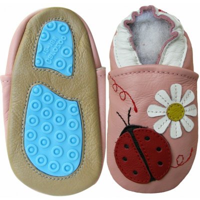 Carozoo kožené capáčky s gumovou podrážkou beruškaakopretina růžová – Zbozi.Blesk.cz