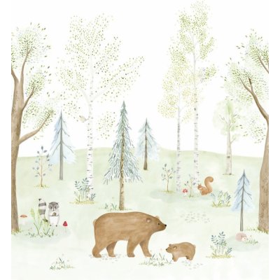 Obrazová Tapeta Casadeco THE ENCHANTED FOREST WITH BEAR_S VERT FORET 200x250 88227305