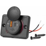 Nabíječka do auta USB + USB-C čtvercová s ČERVENÝM LED podsvícením 12/24V vodotěsná AMiO-04231, , , | Zboží Auto