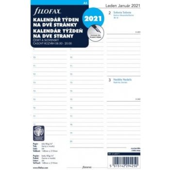 Filofax kalendář 2021 A5, týden/2 str, linky, ČJ+SJ