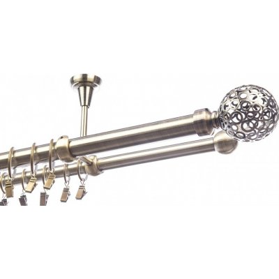 Garol Stropní kovová garnýž dvojitá Koule Azur mosaz exclusive komplet 180 cm – Sleviste.cz