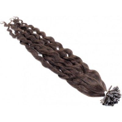 Kudrnaté 60cm 100% lidské vlasy pro metodu keratin 0,5g tmavě hnědá – Sleviste.cz
