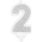 PartyDeco Narozeninová svíčka stříbrná číslo 2 7 cm – Zboží Mobilmania