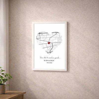 Plakát TAM KDE VŠECHNO ZAČALO, pro pár Rozměr plakátu: A3 (29,7 x 42 cm), Rámeček: Bílý rámeček – Sleviste.cz