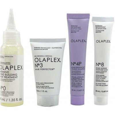Olaplex Unbreakable Blondes Kit NO. 0 péče 40 ml + NO. 3 vlasová kůra 30 ml + šampon 20 ml + maska 20 ml – Zbozi.Blesk.cz