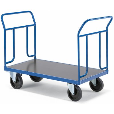 Plošinový vozík TRANSFER, 2 čelní trubkové rámy, 1200x800 mm, 1000 kg, elastická gumová kola, s brzd