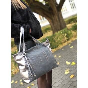 Facebag shopper kožená kabelka šedo stříbrná 70857/58-54