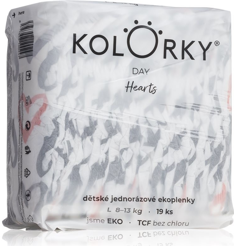 Kolorky Day Hearts EKO L 8-13 Kg 19 ks