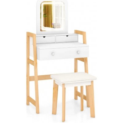 Costway toaletní kosmetický stolek s LED osvětlením a taburetem dřevěný JV12022DE-WH bílý – Zboží Dáma