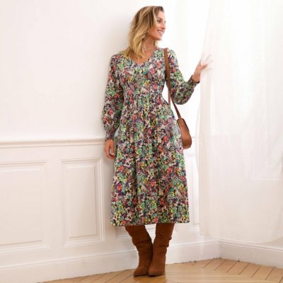 Splývavé midi šaty z viskózy s potiskem zelená/purpurová – Hledejceny.cz