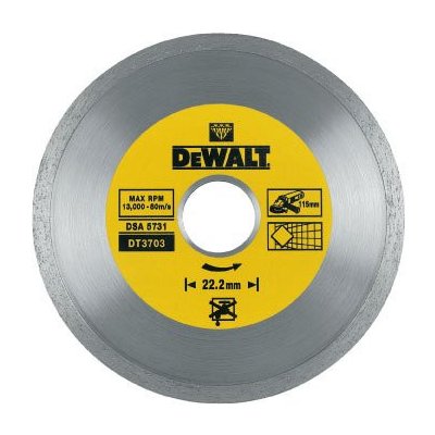 DT3703 Diamantový kotouč se spojitým obvodem ze slinutých karbidů 115x22,2 mm na suché řezání obkladů DeWALT DT3703