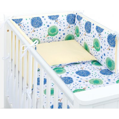 Baby Nellys Mamo-Tato 3-dílná sada s mantinelem Pampelišky modré 120 x 90 cm – Sleviste.cz