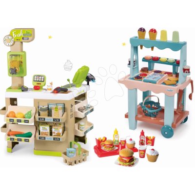 Smoby Set obchod Bio Ovoce-Zelenina Organic Fresh Market a stánek se zmrzlinou a hamburgery – Zboží Mobilmania