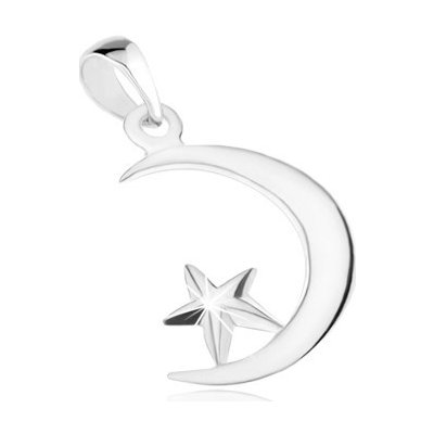 Šperky eshop Stříbrný přívěsek 925 lesklý půlměsíc s hvězdičkou SP39.18 – Zboží Mobilmania