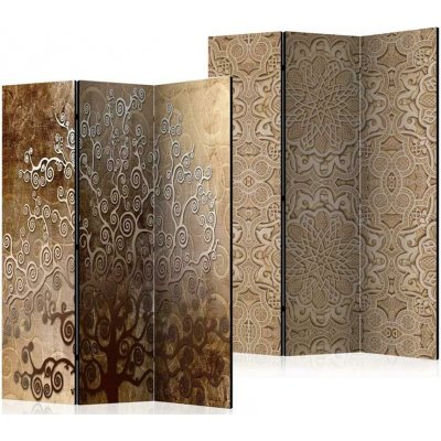 Fabulo paraván 3 dílný Strom života Hnědé mandaly 172 x 135 cm odlišný dizajn na jednotlivých stranách – Sleviste.cz